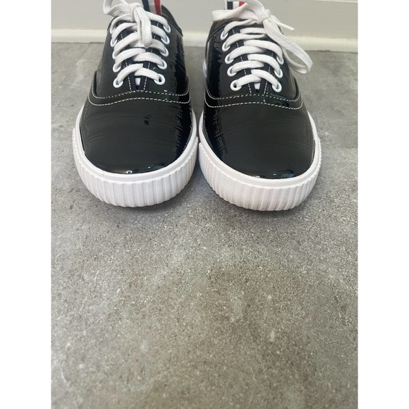 Women's Thom Browne Soft Patent Leather Heritage Black Sneaker Size 11 - Picture 11 of 16